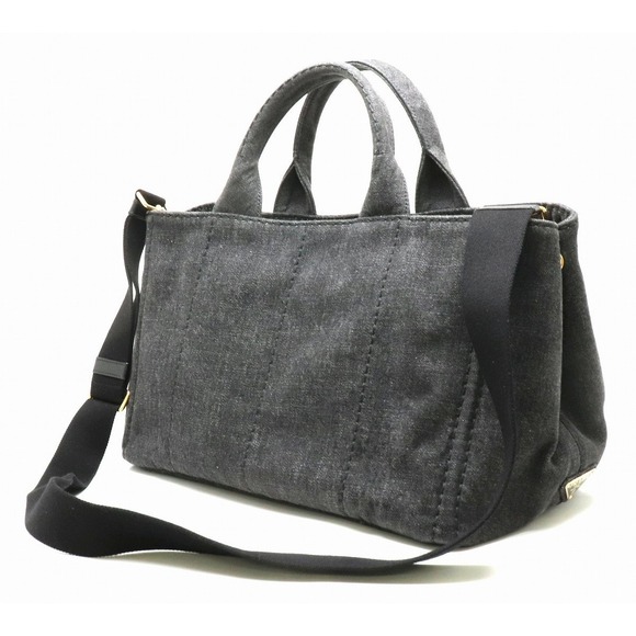 Prada Canvas Black Canapa Denim Tote Bag 2WAY - Picture 1 of 8